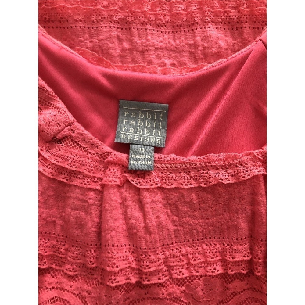 Rabbit Rabbit Rabbit Designs 3/4 Ruffled Sleeves Sheath Dress Size 14 Lace Pink - Picture 9 of 13
